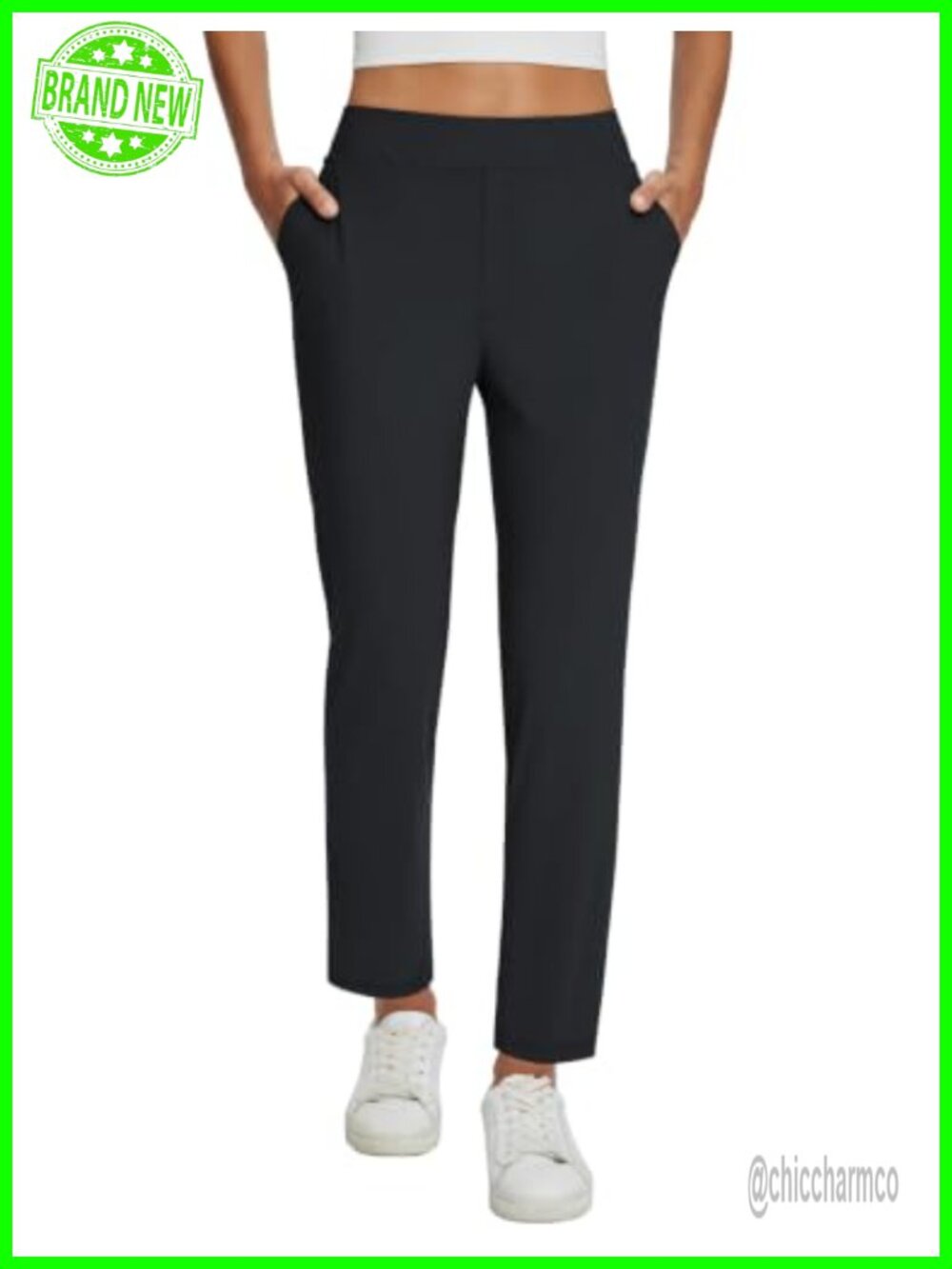 Women's Stretch Business Casual Pull On Pants Zipper Pockets 27 Inseam Ankle